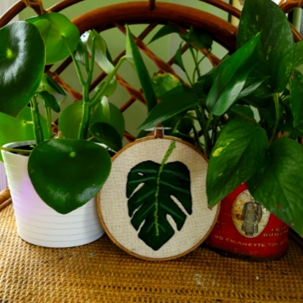 Monstera Leaf Embroidery Art